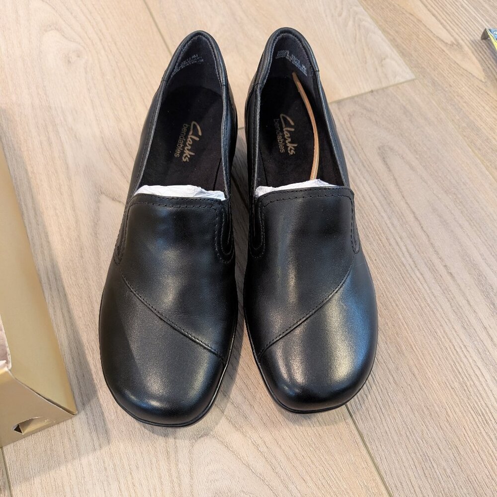 NEW Clarks Black Slip On Dress Shoes